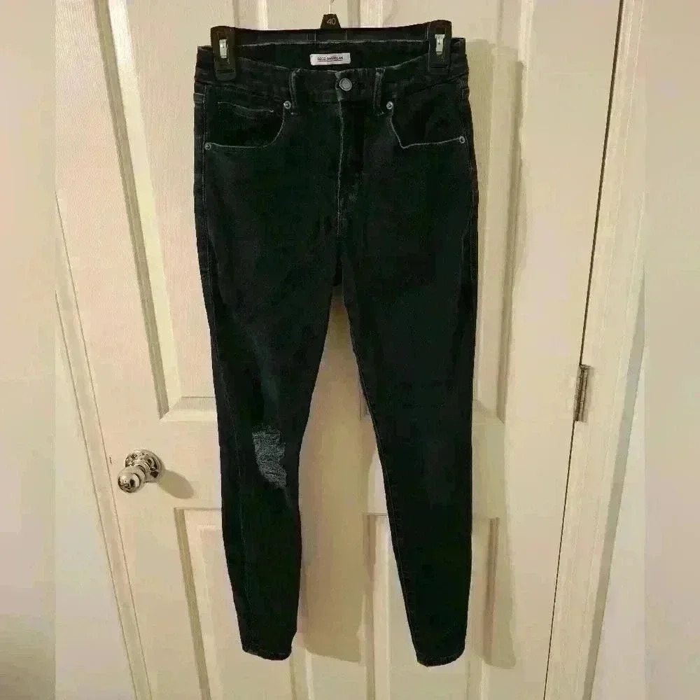 GOOD AMERICAN Good Leg Dark Blue Distructed Knee Skinny Jeans Size 8/29